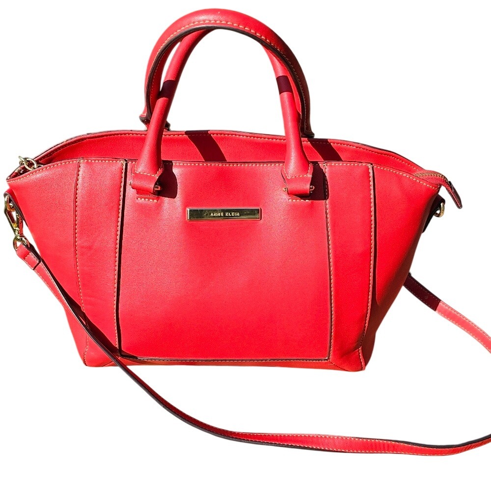 Anne Klein Red Satchel Shoulder Bag with Crossbody Strap Gold Hardware